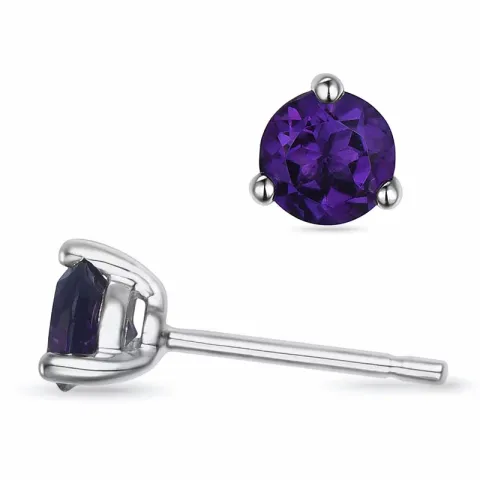 2 x 0,33 ct amethist solitaire oorbel in 9 karaat witgoud met amethist