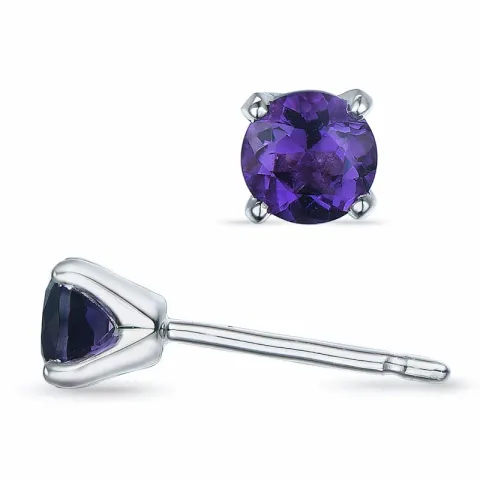 2 x 0,25 ct amethist solitaire oorbel in 9 karaat witgoud met amethist