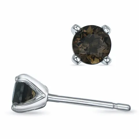 2 x 0,25 ct rookkleurig kwarts solitaire oorbel in 9 karaat witgoud met rookkleurige kwarts