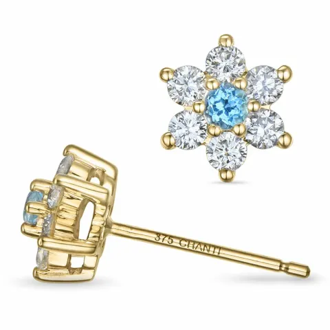 bloem topaas diamant oorbellen in 9 karaat goud met diamant en topaas