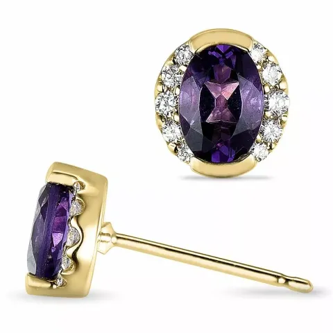 rond amethist diamant oorbellen in 9 karaat goud met diamant en amethist