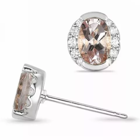 ovaal morganiet diamant oorbellen in 9 karaat witgoud met diamant en morganiet 