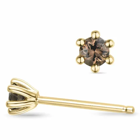 2 x 0,10 ct rookkleurig kwarts solitaire oorbel in 9 karaat goud met rookkleurige kwarts