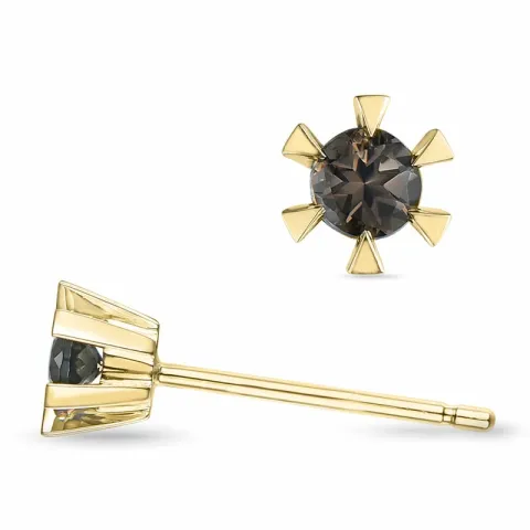 2 x 0,10 ct rookkleurig solitaire oorbel in 9 karaat goud met rookkleurige kwarts
