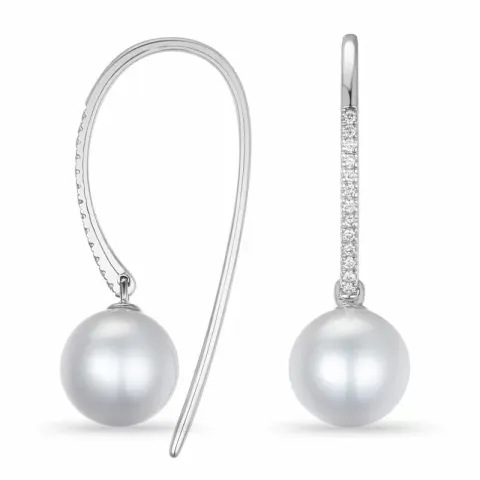 parel diamant oorbellen in 9 karaat witgoud met diamant 
