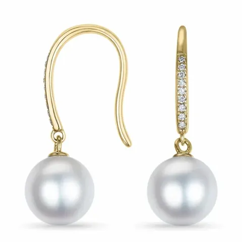 parel diamant oorbellen in 9 karaat goud met diamant 