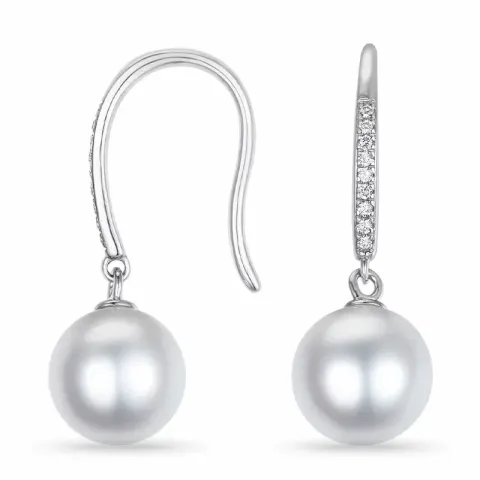 parel diamant oorbellen in 9 karaat witgoud met diamant 