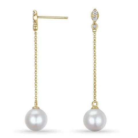 parel diamant oorbellen in 9 karaat goud met diamant 