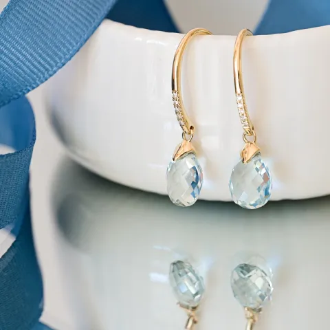 blauwe topaas diamant oorbellen in 9 karaat goud met topaas en diamant 