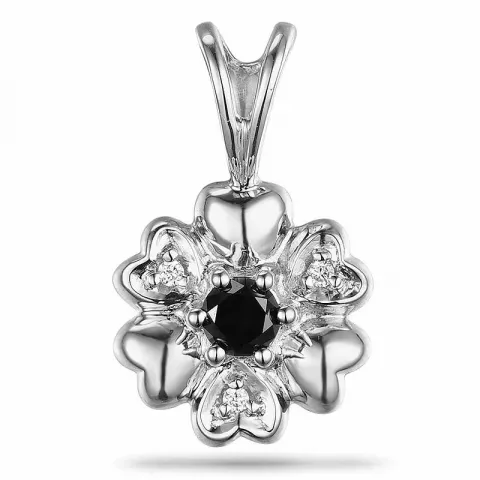 bloem zwart diamant hanger in 9 caraat witgoud 0,01 ct 0,12 ct