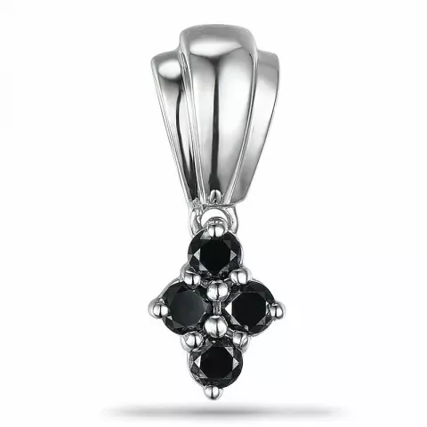 Zwart diamant hanger in 9 caraat witgoud 0,16 ct