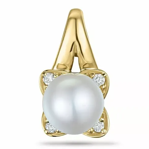 Bloem parel diamanten hanger in 9 caraat goud 0,06 ct