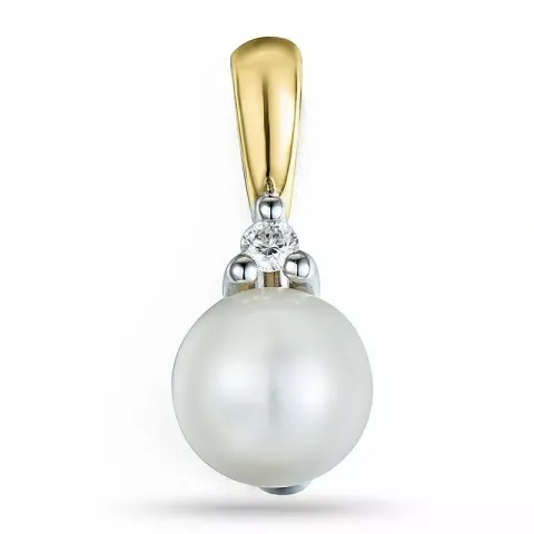 parel diamanten hanger in 9 caraat goud-en witgoud 0,03 ct