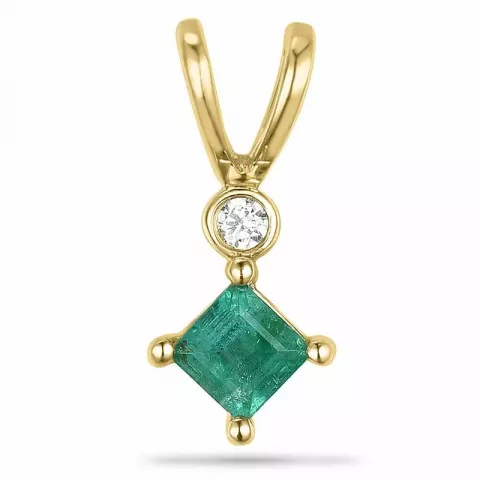 Vierkant smaragd diamanten hanger in 9 caraat goud 0,01 ct 0,26 ct