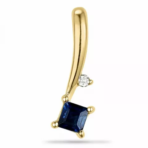 Vierkant saffier diamanten hanger in 9 caraat goud 0,007 ct 0,18 ct