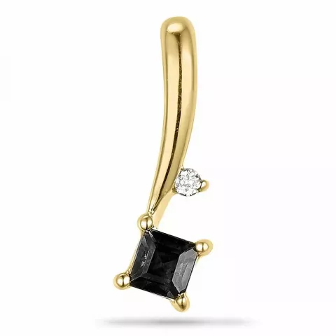 Vierkant zwart diamant diamanten hanger in 9 caraat goud 0,007 ct 0,19 ct