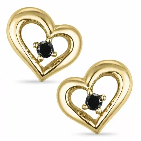 hart zwart diamant oorsteker in 9 karaat goud met zwart diamant