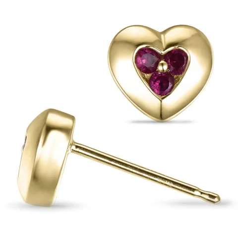 Hart robijn oorsteker in 9 karaat goud met robijnen 