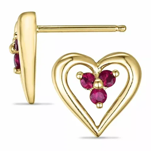 Hart robijn oorsteker in 9 karaat goud met robijnen 