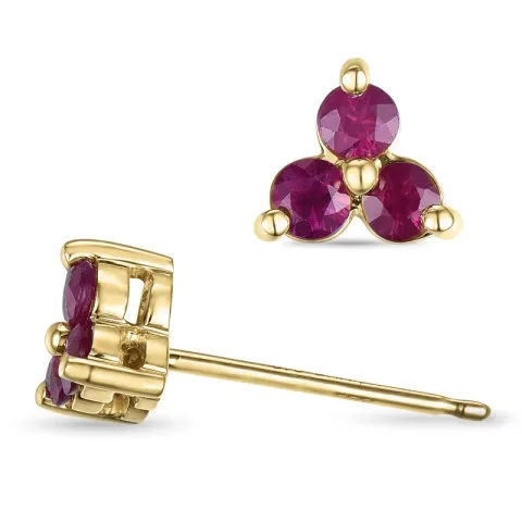 Bloem robijn oorsteker in 9 karaat goud met robijnen 