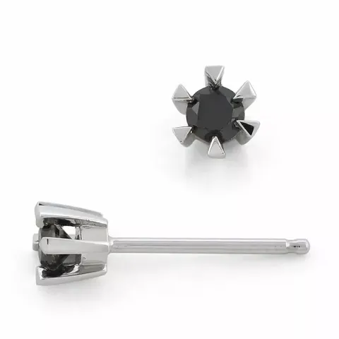 2 x 0,10 ct zwart diamant solitaire oorbel in 9 karaat witgoud met zwart diamant