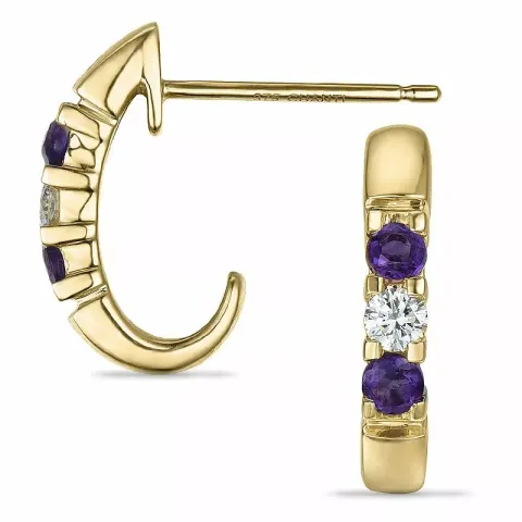 amethist halfcreool in 9 karaat goud met diamant en amethist