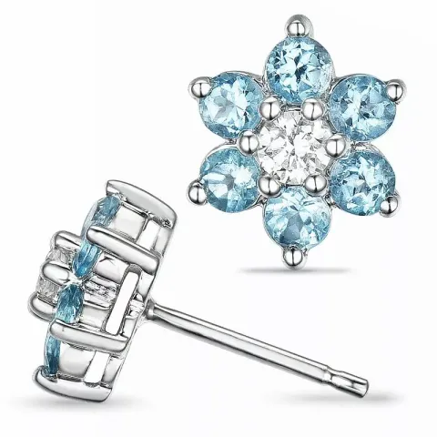 Bloem topaas diamant oorbellen in 9 karaat witgoud met diamanten en topazen