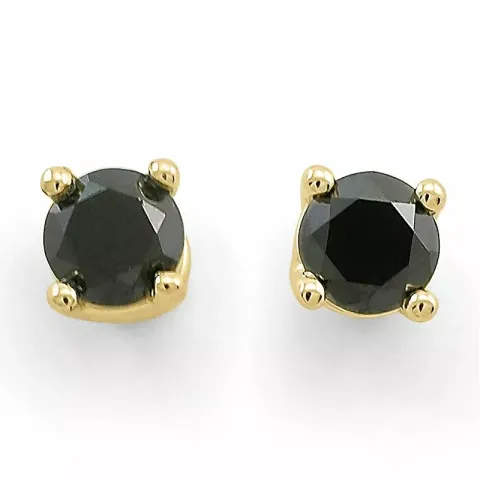 rond zwart diamant solitaire oorbel in 9 karaat goud met zwart diamant