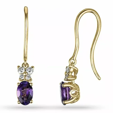 ovaal amethist diamant oorbellen in 9 karaat goud met diamant en amethist