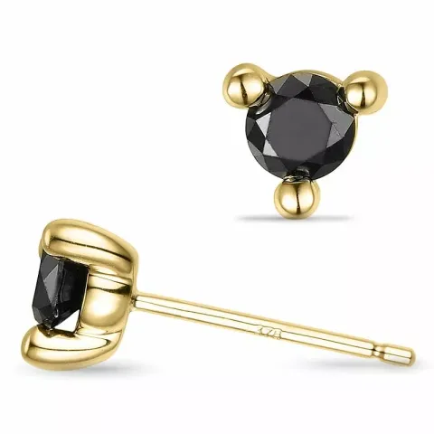 zwart diamant solitaire oorbel in 9 karaat goud met zwart diamant