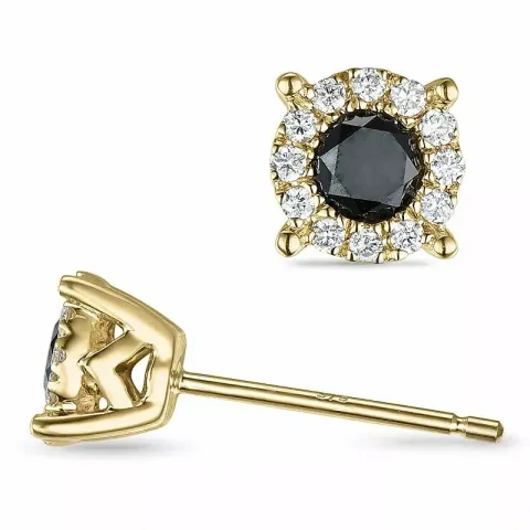 zwart diamant oorsteker in 9 karaat goud met diamant en zwart diamant