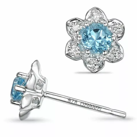 Bloem topaas diamant oorbellen in 9 karaat witgoud met diamanten en topazen