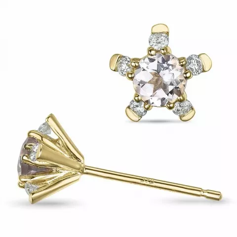 bloem morganiet diamant oorbellen in 9 karaat goud met diamant en morganiet 