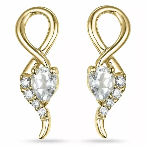 Witte kwarts diamant oorbellen in 9 karaat goud met diamanten en kwartsen