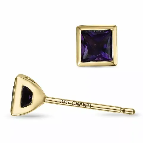 vierkant amethist solitaire oorbel in 9 karaat goud met amethist
