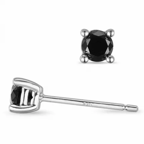 2 x 0,20 ct zwart diamant solitaire oorbel in 9 karaat witgoud met zwart diamant 
