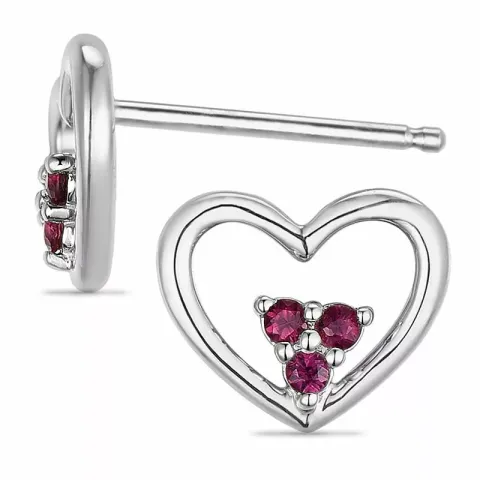 Hart robijn oorsteker in 9 karaat witgoud met robijnen 
