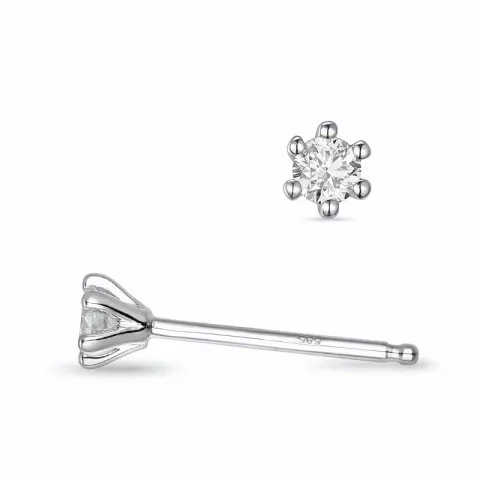 2 x 0,08 ct campagne - diamant solitaire oorbel in 14 karaat witgoud met diamant 