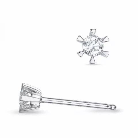 2 x 0,08 ct campagne - diamant solitaire oorbel in 14 karaat witgoud met diamant 