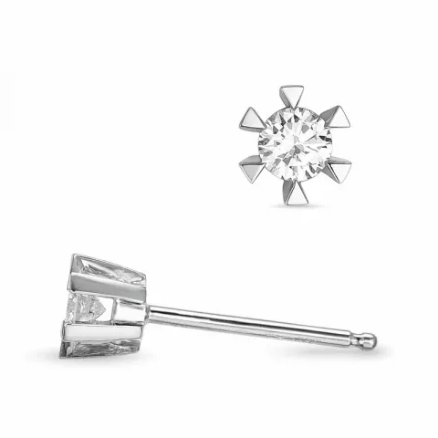 2 x 0,11 ct campagne - briljant solitaire oorbel in 14 karaat witgoud met diamant 
