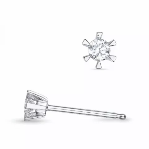 2 x 0,07 ct campagne - diamant solitaire oorbel in 14 karaat witgoud met diamant 