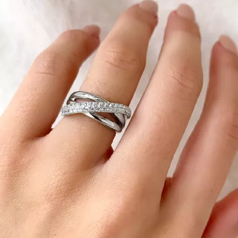 Schattige abstract witte zirkoon ring in zilver