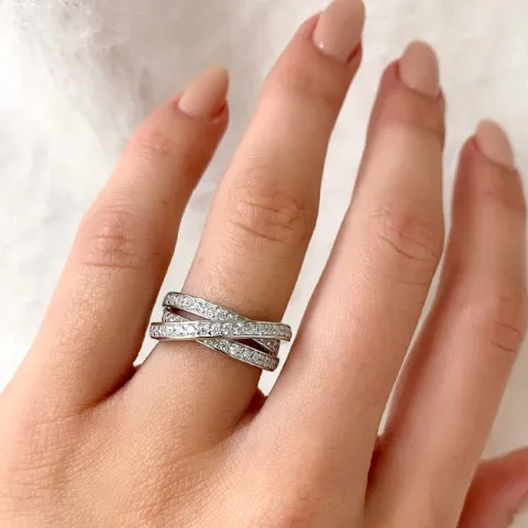 abstract witte zirkoon ring in zilver