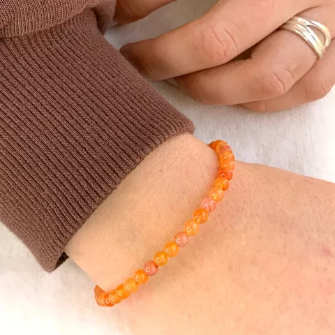 Veelkleurig oranje carneliaan armband in zijden koord 17 cm 3 cm x 3,9 mm