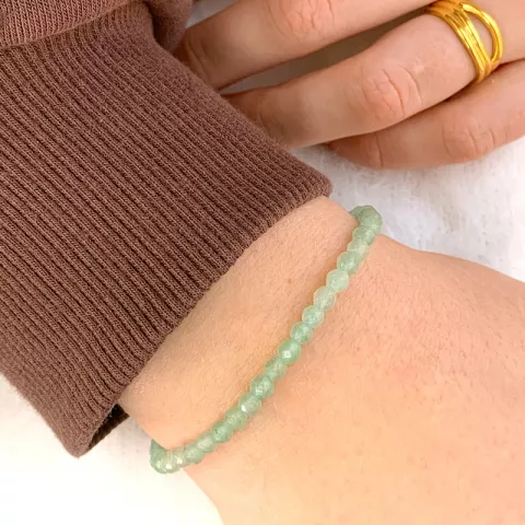 groen aventurijn armband in zijden koord 17 cm plua 3 cm x 4,1 mm