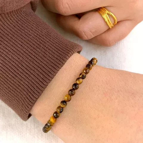 veelkleurig bruin tijgeroog armband in zijden koord 17 cm plus 3 cm x 4,7 mm
