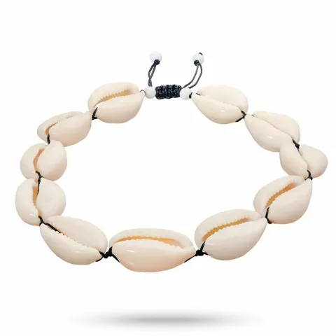 shell mossel armband in zijden koord 17 cm plus 4 cm  x 14,2 mm