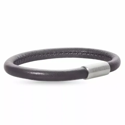 Bruin leren armband in staal x 6 mm