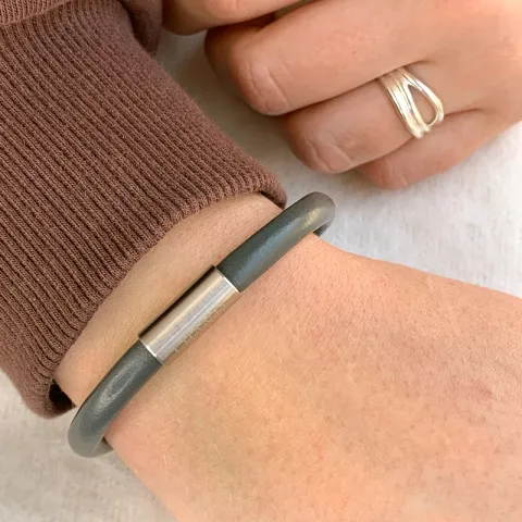 Bruin leren armband in staal x 6 mm