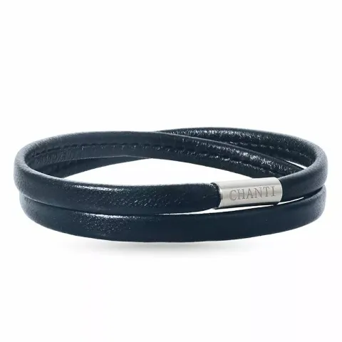 Plat zwart leren armband in staal x 6 mm